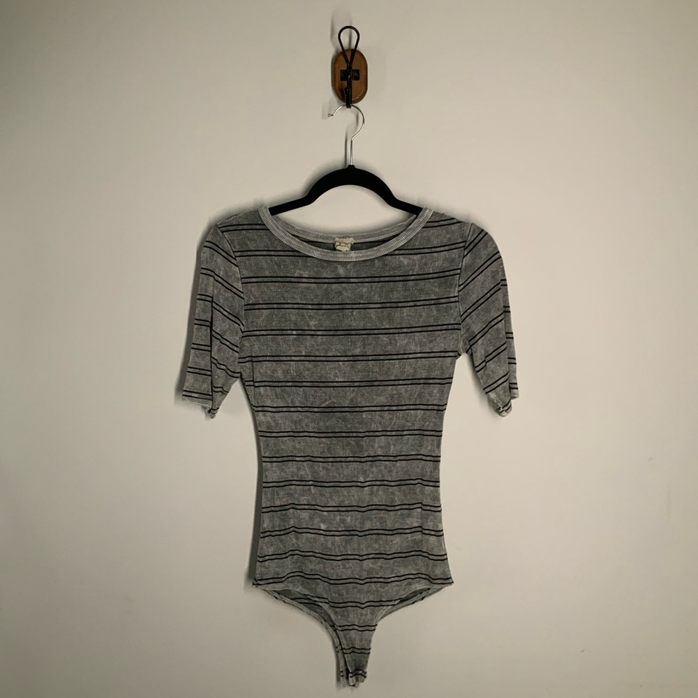 Gimmicks brand from Buckle Striped Gray Acid Washed Bodysuit Top